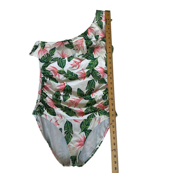 Hilor Womans 14 Tropical One Piece Tummy Control Swimsuit One Shoulder Ruffle - Picture 4 of 7